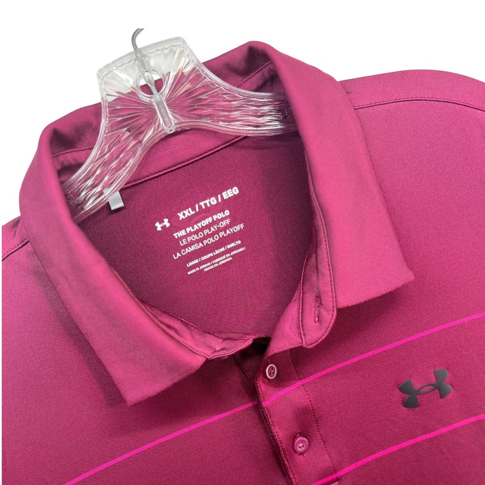 Under Armour Mens XXL The Playoff Polo Maroon Striped Short Sleeve Golf Shirt